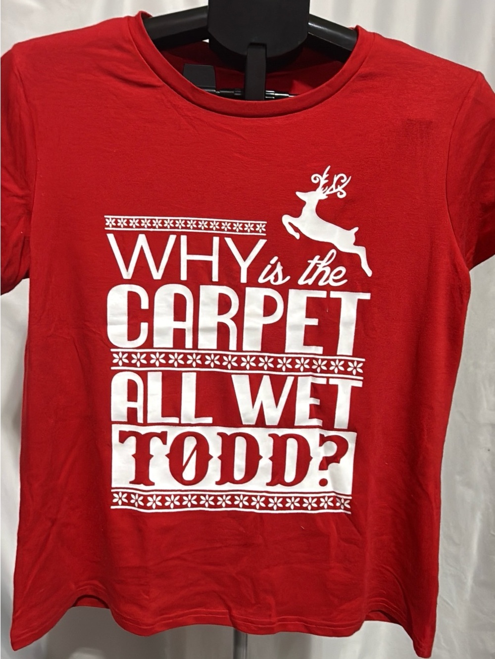 Funny Christmas Vacation Graphic Tee - "Why Is The Carpet All Wet Todd?"